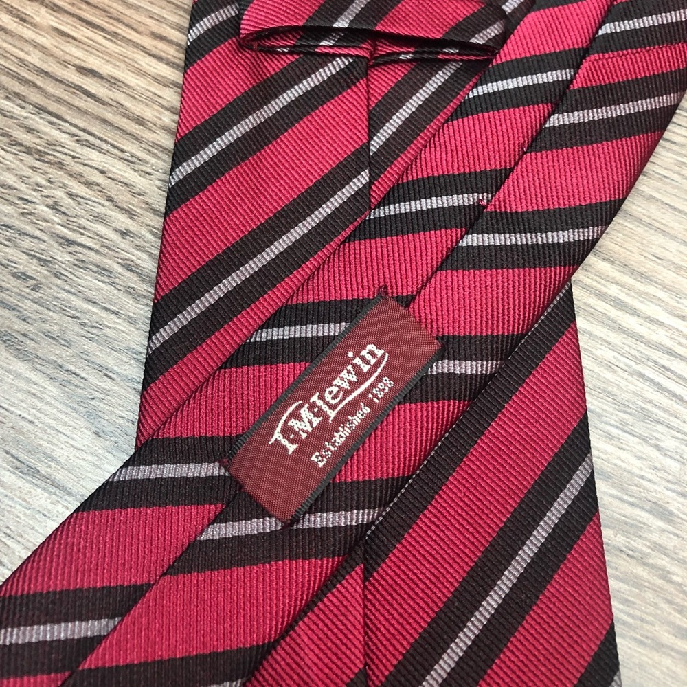 T.M. Lewin NEW Red w/ Black & Grey Stripe Tie
